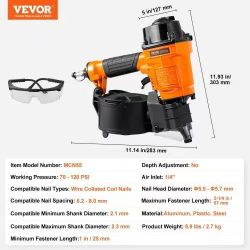 MCN55 Coil Siding Nailer, 70- 120PSI Air Coil Nailer 1 inch to 2-1/4 inch 15 Degree Pneumatic Siding Nail Gun for Siding, Pallet Sheathing, Fencing, D