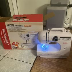 NEW SUNBEAM COMPACT SEWING MACHINE.  🧵🪡.  CHARGER, PEDAL & THREADS INCLUDED.  100% GUARANTEED.  WAS $59.99 ( SEE TICKET). SALE $30🔥🔥