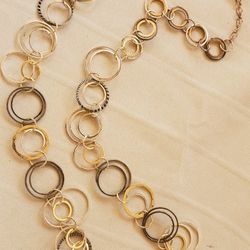 Daisy Fuentes Silver, Black Gold Tone Circle Link Necklace With Matching Earrings