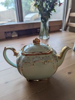 RARE Vintage  Antique 1930s Sadler #2085 Turquoise + Gold Cube Style Teapot
