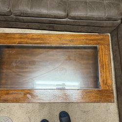 Wooden Coffee Table with Glass Top