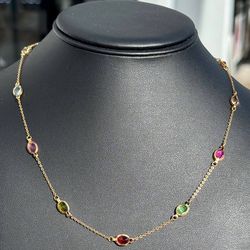 Antique Jewelry 10k solid yellow gold Pear 🍐 Multicolor Stone 4.00CTW necklace chain 18.00" 5.00mm width