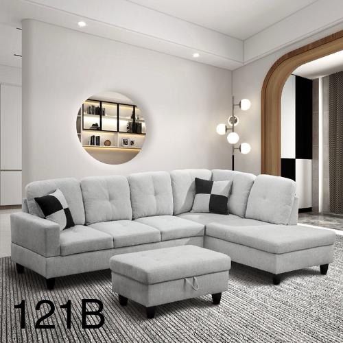 Gray 3 Pieces Sofa Set With Ottoman