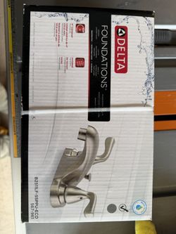 Delta Foundations 4” Centerset 2-Handle Bathroom Faucet.