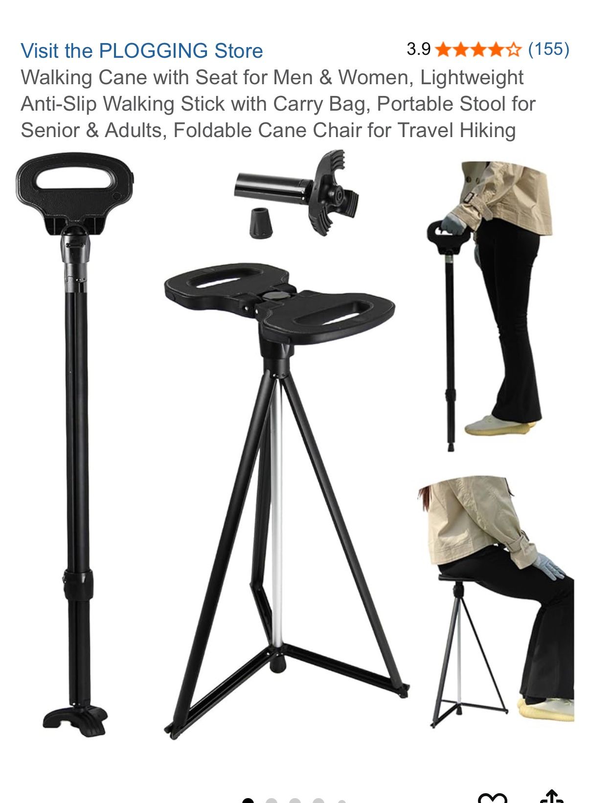 Ta-Da Chair, Portable Trucking, Hiking Pole, And Folding Walker Stick With Seat