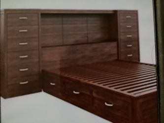 Queen Size BedFrame Platform With 2 Storage Headboard & Lights & 6 Underneath Drawers, Asking $550.obo