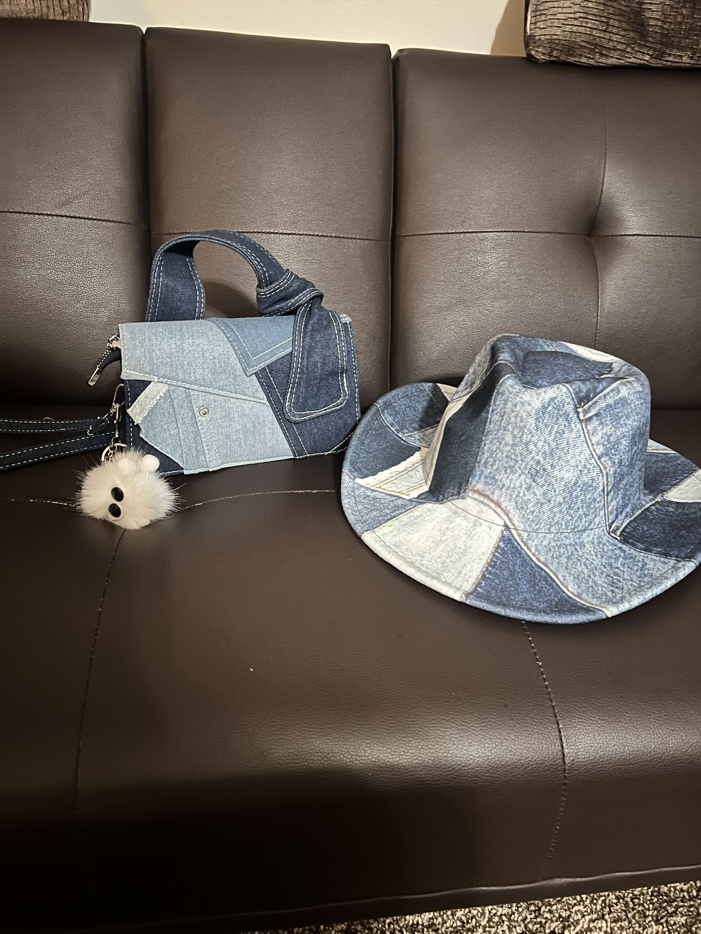 New Matching Denim Cowboy Hat And Purse