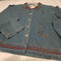 Denim Jacket (New) With Beaded And Embroidered Trim