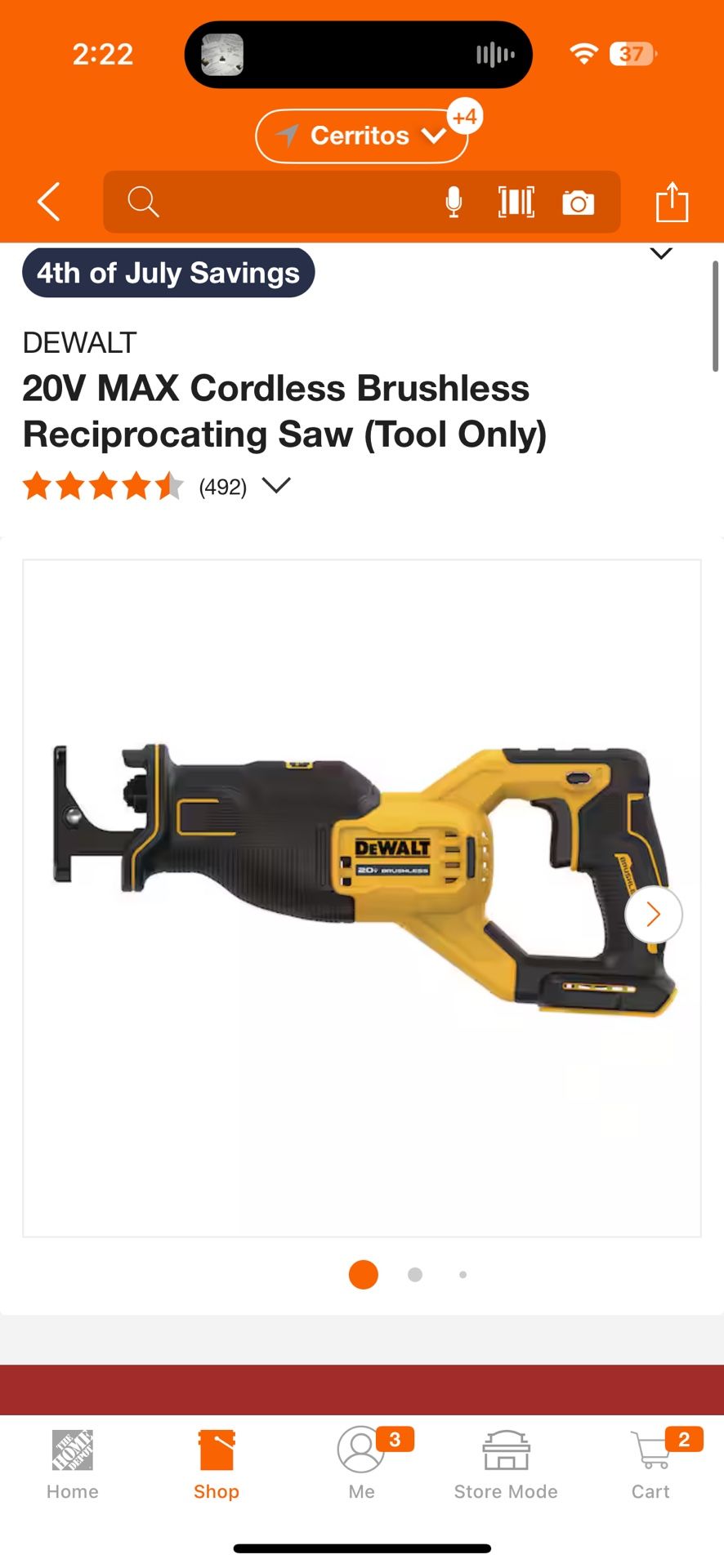 DEWALT 20V MAX Cordless Brushless Reciprocating Saw (Tool Only)