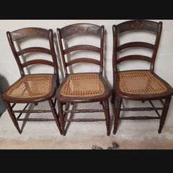 3 Antique cane seat chairs