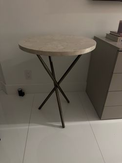24” Round Marble Side Table with Metal Base