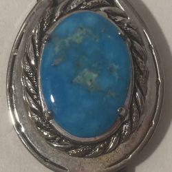 Vintage Bolo Tie Silver And Blue Turquoise Horseshoe