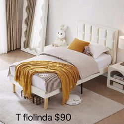 Flolinda Twin Size Bed Frame Velvet Platform Bed Frame with Higher Comfortable Headboard, Off White(flolinda)