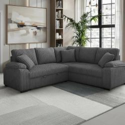 New 🔥 Modern L-Shape Style Premium Grey Sectional w/ Pullout Bed – Finance Today for As Low As $99💥