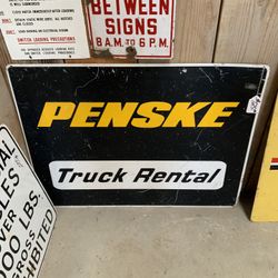 PENSKE TRUCK RENTAL ALUMINUM DOUBLE SIDED SIGN 30 x 40 inches $150 Possible trade for porcelain signs , vintage , steel toys. 559 seven zero six three