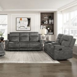 2PC Gray Sofa & Loveseat 