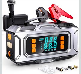 Jump Starter with Air Compressor, 8000A Car Battery Jump Starter (9.0 Gas/8.0L Diesel), 180PSI Car Battery Jumper Starter Portable 12V Jump Box with J