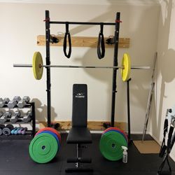 Titan Wall Mount Fold In Half Rack, Weights, Bar And Bench