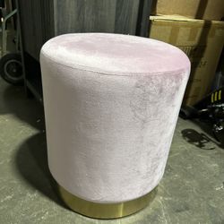 Modern Round Pink Velvet Ottoman,Upholstered Floor Stools with Gold Plating Base,Accent Makeup Stool