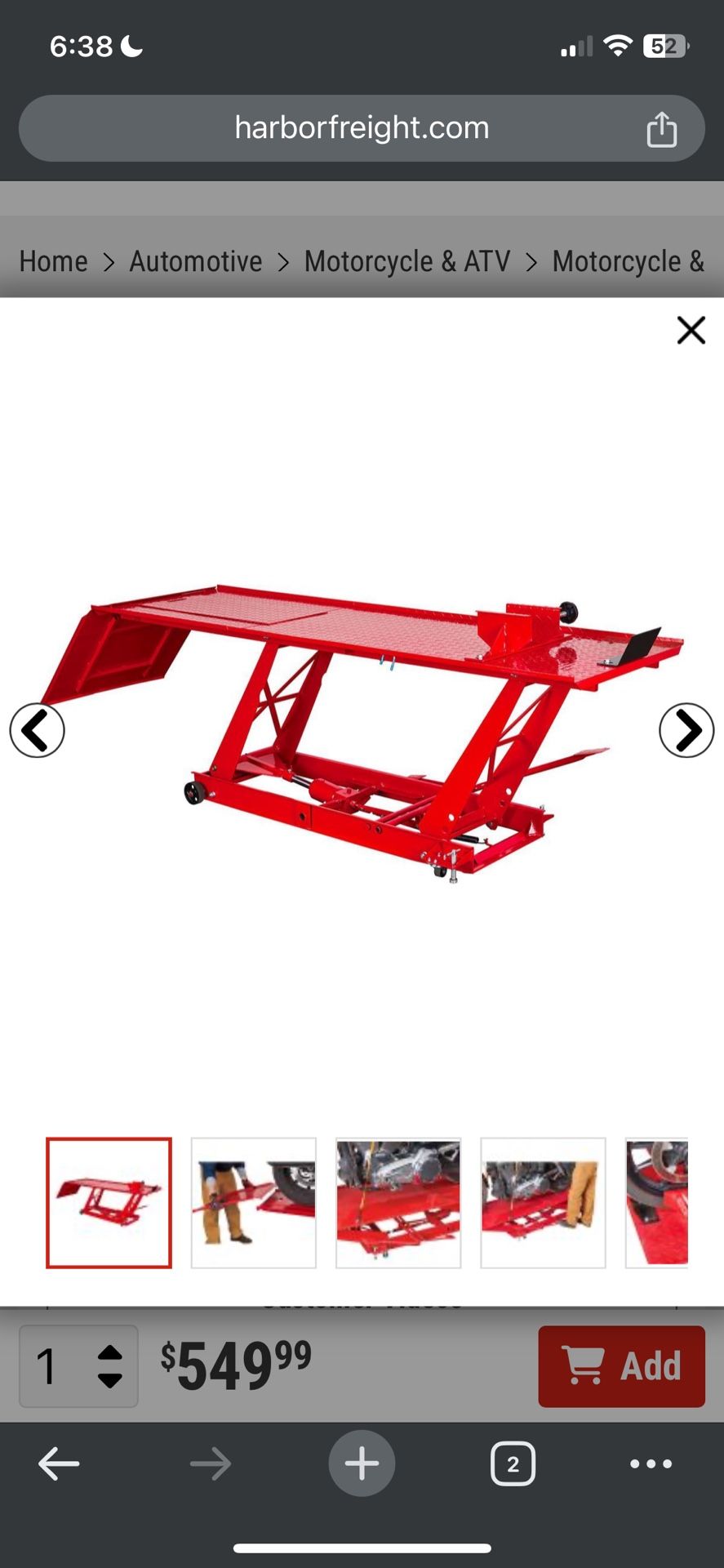 PITTSBURGH 1000 lb. Steel Motorcycle Lift