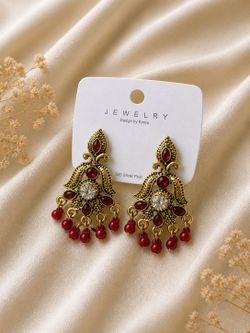 Gold & Red Crystal Drop Earrings