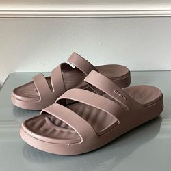 Crocs Women’s Brooklyn Strappy Slide Sandals Mauve Pink Size W9 EU 40-41