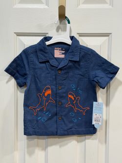 Cat & Jack 18M Shark Embroidered Button-Down Shirt