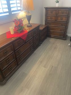Dark Wood Dresser and Chest of Drawers Set