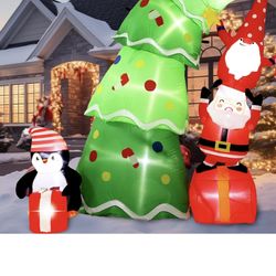 New in box! 7 ft Inflatable Christmas Tree Outdoor Decoration Blow up Tree with Santa Gnomes Snowmen Gift