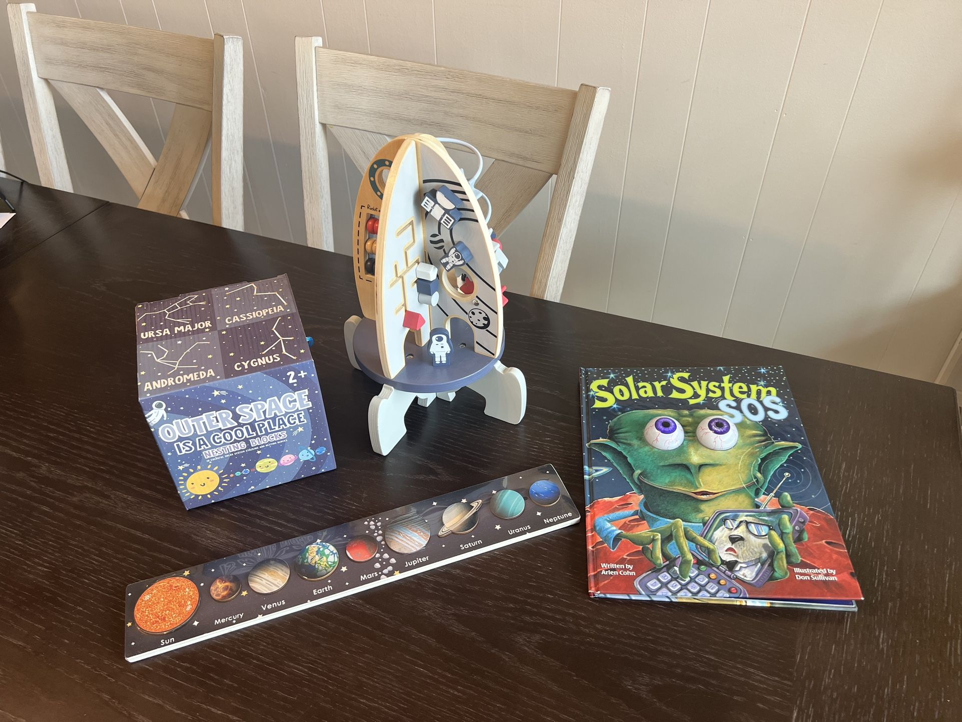 STEM Wooden Activity Spaceship Planet Puzzle and Facts Nesting Boxes