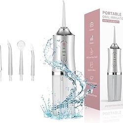 Water flosser with 3 modes, cordless water toothbrush with 4 replacement spray heads, IPX7 waterproof, rechargeable, portable, for travel, home, keys 