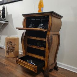 Vintage Solid Wood Marble Top Small Bar Cabinet 