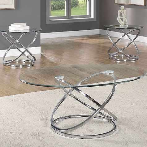 3 Piece Coffee Table And End Tables Occasional Set In Chrome And Glass