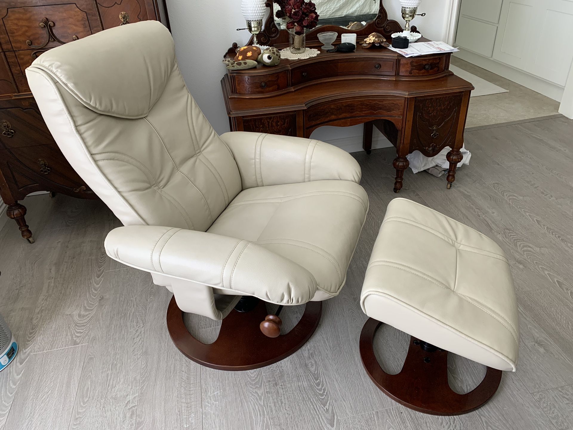 Newport Taupe Swivel Recliner and Slanted Ottoman for Sale in
