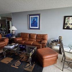 3 Piece, Top Grain leather  Couch, Sofa And  Ottoman Set