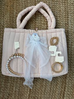 Target gold jewelry a new day bow pink tote purse bundle
