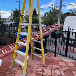 Excellent condition, different sizes. Heavy duty double side fiberglass ladders