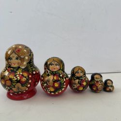 5 Piece Russian Matryoshka Nesting Dolls Hand Painted 5”