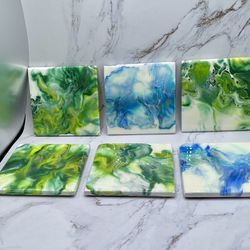 Porcelain Hand Painted Set Of 6 Square Coasters Cork Backing