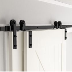 skysen 5.5FT Heavy Duty Sliding Barn Door Hardware Single Track Bypass Double Door Kit Black(Bypass I Shape-1)=S4-780