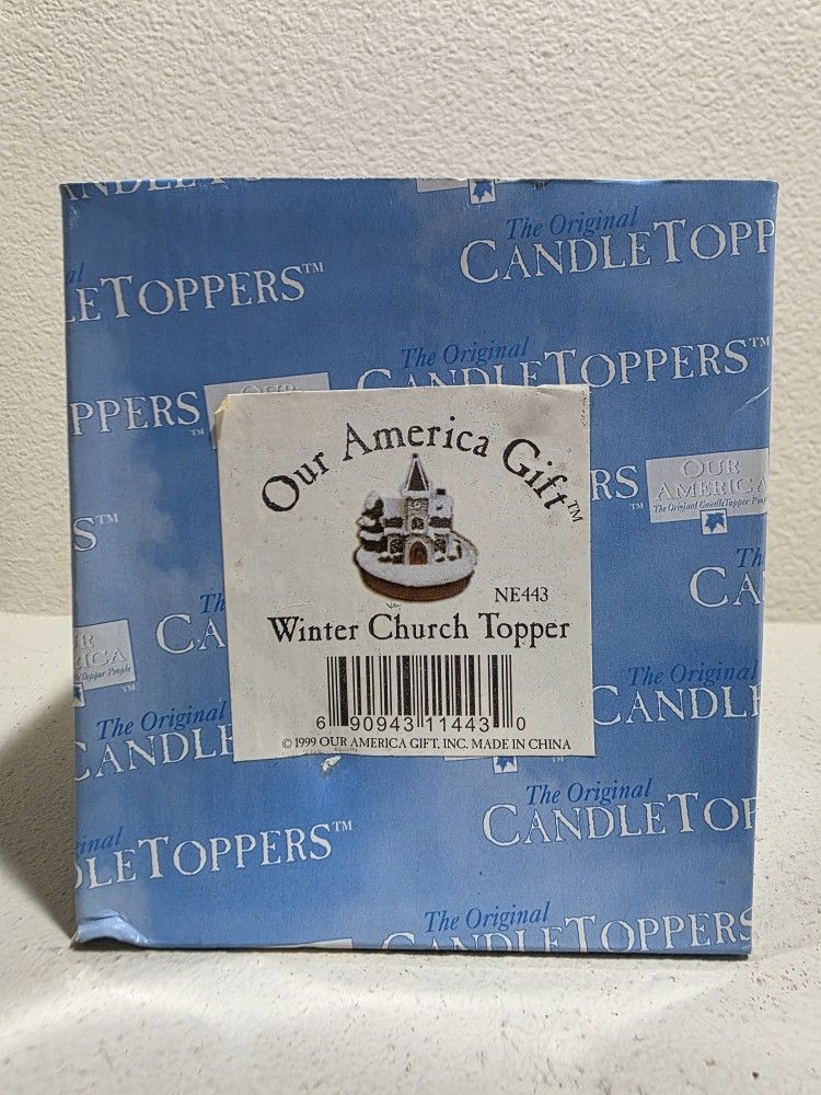 OUR AMERICAN GIFT WINTER CHURCH CANDLE TOPPER ITEM# NE443 BRAND NEW IN BOX