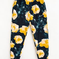 Nike Women’s Floral Fleece Jogger Sweatpants Size S Black Yellow Teal