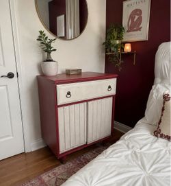Accent Cabinet – Red & White Vintage Cabinet, 2-Door Storage