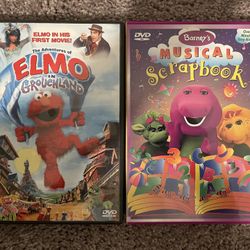 The Adventures Of Elmo In Grouchland and Barney’s Musical Scrapbook dvds
