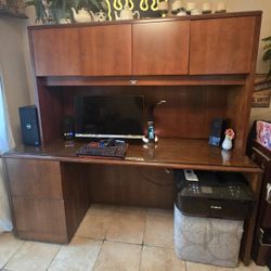 Wood Desk, Hutch & File Cabinet