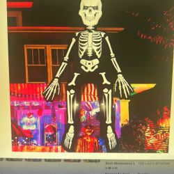 NEW Halloween Inflatables. 10.5ft Extra Large Sitting Blow Up Yard Decorations, Scary Skeleton Ghost Inflatables w/Built-in LEDs, White Skulls Outdoor