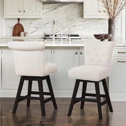 Beige Fabric Swivel Barstool Set Of 2 