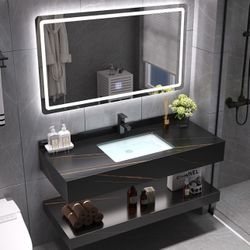 48" Floating Bathroom Vanity Set Single Intergrated Sink White/Black/Gray (W/ LED Mirror) 
