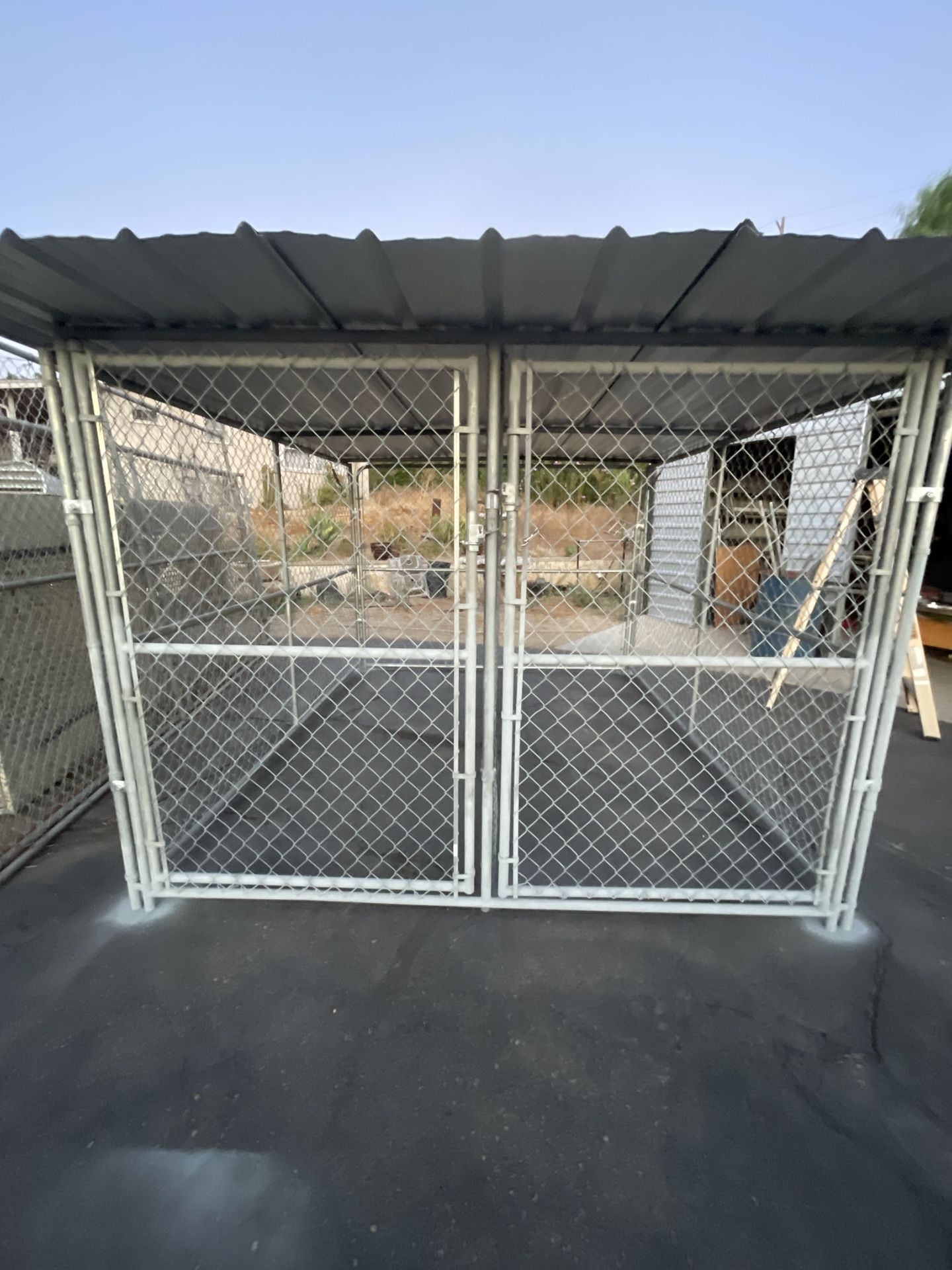 Metal Roof Chain Link Dog Kennel Roof Kennel Chain Link Dog Run Cage Large  Two Dog ?