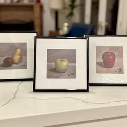 Vintage Set of 3 Original Fruit Pastel Paintings – Encino Pickup